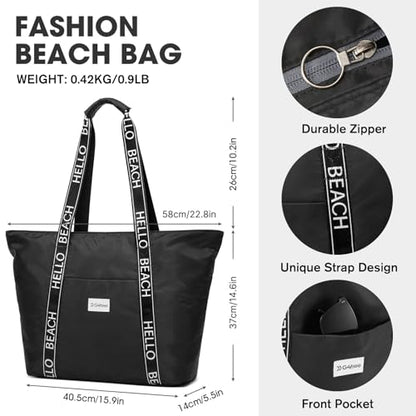 G4Free Beach Bag, Waterproof Beach Bags for Women, Personalized Strap Tote Bag for Women Birthday Gifts - color: Black