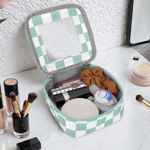 DOB SECHS Mini Checkered Bag for Purse 5.1'' x 5.1'' Small Makeup Bag for Car Cute Clear Cosmetic Bag with Zipper, Tiny Toiletry Bag Lipstick Organizer Pouch Travel Essential Storage Pouch, Mint Green - color: Mint Green