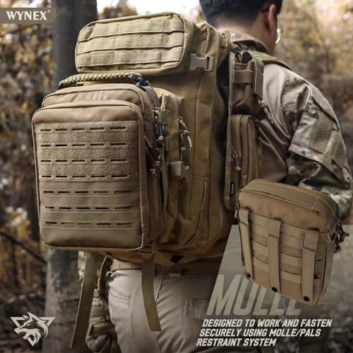 WYNEX Tactical Molle Admin Pouch, Utility EDC Pouch Organizer Modular Tool Pouch of Double Layer Design Medical EMT Attachment Bag Large Capacity with Elastic Webbing Insert Panel - color: Coyote Brown