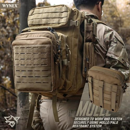 WYNEX Tactical Molle Admin Pouch, Utility EDC Pouch Organizer Modular Tool Pouch of Double Layer Design Medical EMT Attachment Bag Large Capacity with Elastic Webbing Insert Panel - color: Coyote Brown