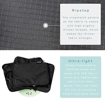 BAGAIL 6 Set Ultralight Compression Packing Cubes Packing Organizer for Travel Accessories Luggage Suitcase Backpack - color: Black70D, style: Cloth Pattern