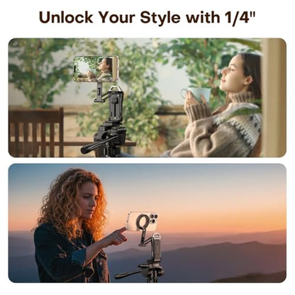 OMOTON 360°Rotating for MagSafe Tripod with 1/4" Screw Arca, Adjustable Magnetic Phone Tripod for iPhone 17/16/15 Pro Max Air, Fold Selfie Stick Fits Vlog, Gym, Travel Essentials, Black& Black Pro - color: 8-Black&Black Pro