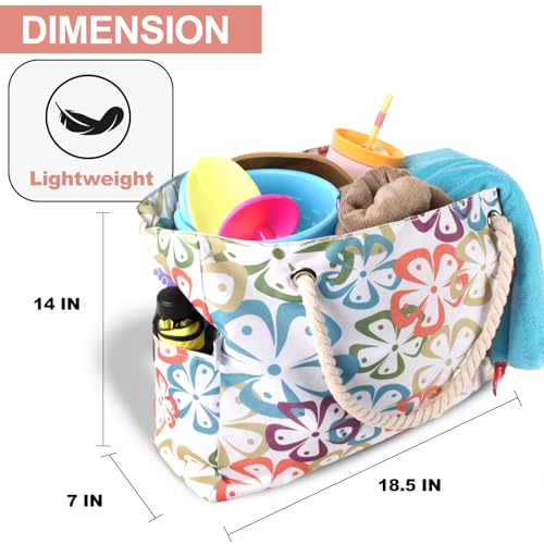 CaCTOUR Large Beach Bag Women,Beach Bags Waterproof Sandproof with Zipper Wet Pocket,Beach Tote Pool Bag for Swim Gym Travel - color: Flower