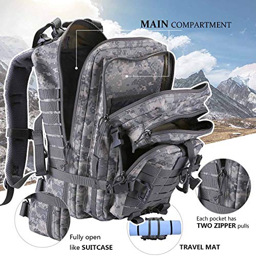 Hannibal Tactical MOLLE Assault Backpack, Tactical Backpack Army Military Camping Rucksack, 3-Day Pack Travel Trip w/USA Flag Patch, D-Rings, ACU Camo - color: Acu Camo