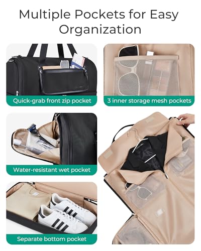 BAGSMART Medium Garment Bags for Travel, Convertible Travel Garment Duffle Bag Suit Bags for Women, 2 in 1 Garment Bags with Shoe Compartment - color: Beige