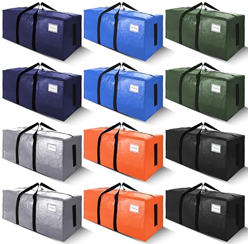 SWEET DOLPHIN 12 Pack 200LB Heavy-Duty Moving Bags with Wrap-Around Handles, Extra Large Storage Totes for Space Saving, Clothes Storage Bags, College Dorm Essentials, Multicolor, 24 Gal - color: Multicolor, size: 12 Pack - 24 Gal