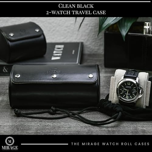 2 Watches Travel Case for Men - Mirage Watch Roll - Jade Black/Ivory White Vegan Leather - color: Jade Black/Ivory 2-watch case