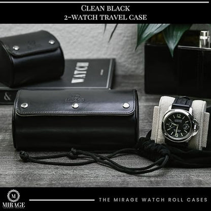 2 Watches Travel Case for Men - Mirage Watch Roll - Jade Black/Ivory White Vegan Leather - color: Jade Black/Ivory 2-watch case