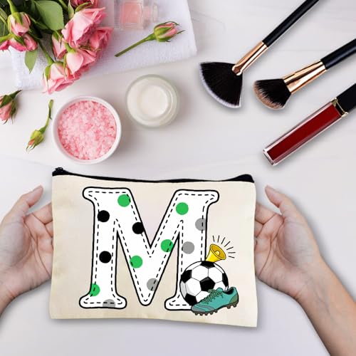 CREATCABIN Letter M Football Makeup Bags Pouch Travel Cosmetic Bag with Zipper Pouch Multi Purpose Case Toiletry Packing Purse Storage Organizer for Women Friends Mom Gifts 10x7Inch - style: Letter M