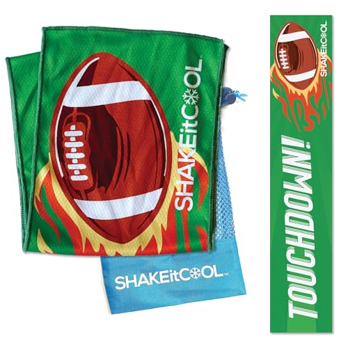 SHAKEitCOOL Original Cooling Towel – Be Cool in Style - Heat Relief, Soft, Lightweight, Sun Protection, Easy Clean - Perfect for Biking, Running, Yoga, Gym, Gardening - Football - color: Football