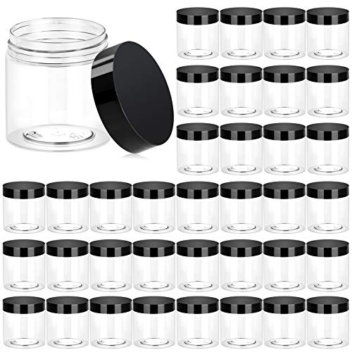  ﻿ Eternal Moment 36 Pack 4 OZ Plastic Jars Round Clear Cosmetic Container Jars with Lids, Perfect for Lotion, Cream, Ointments, Makeup, Eye Shadow, Rhinestone, Samples, Pot, Travel Storage - color: Black Lid, size: 4 Ounce