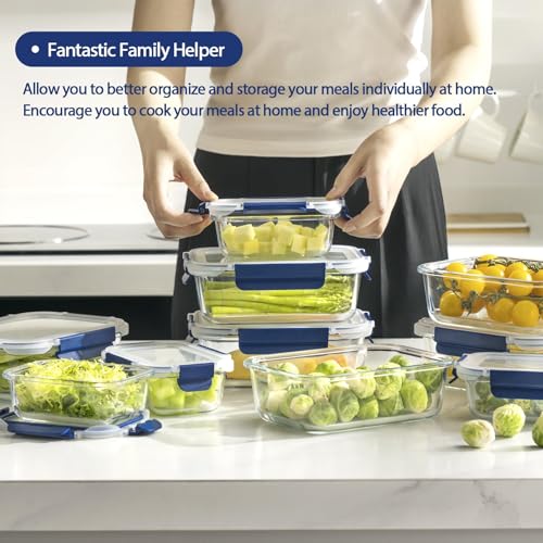 coccot Glass Food Storage Containers with Lids Airtight, [10 Pack] Glass Meal Prep Containers, Storage Container Set with Bpa-free Lid for Food, Lunch Bento Box - color: Blue
