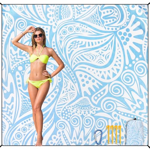HIHOHO Beach Blanket, Flower Ripple-BL, 79"×83" (4 Person) | Waterproof Sandproof, Quick Drying, Durable, For 1-8 Adults, Beach Festival Travel Camping Hiking - color: Flower Ripple-bl, size: 6'11" x 6'7"
