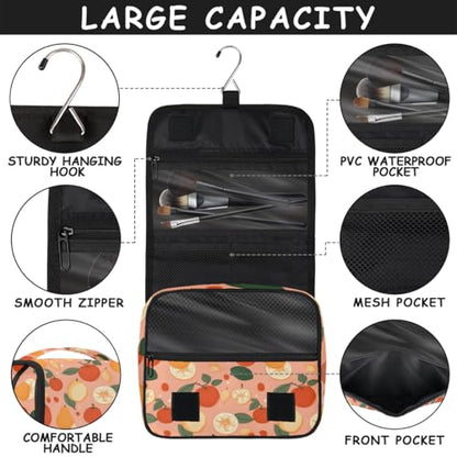 Hanging Travel Toiletry Bag for Women, Citrus Fruit Pattern Water Resistant Polyester Organizer with Hook & Handle, Large Capacity Cosmetic Bag for Travel, Gym, Camping - color: Citrus Fruit Pattern