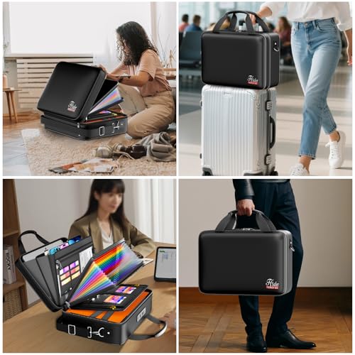 5200℉ Fireproof Document Box with lock, Hard-Shell Case File Organizer with 24 Pocket Accordion File Folder, Portable Safe Box with Shoulder Strap for Home Important Documents Laptop Black
