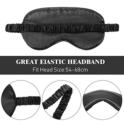Silk Satin Sleeping Mask Eye Mask Set Include 2 Blindfold Eyeshade Elastic Strap Double Layer Silk Filling Eye Cover 2 Ear Plugs 2 Storage Bags for Women and Men Sleep Travel Nap (Black, Gray) - color: Black, Gray