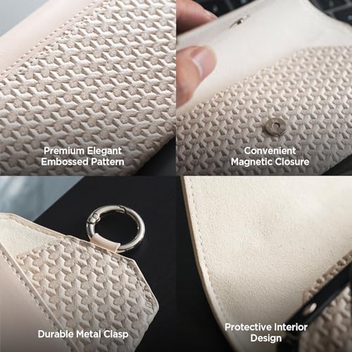 VULKIT Portable Leather Eye Glasses Case for Women & Men, Slim Sunglass Case, Unisex Eyeglass Case - color: Moonstone Beige