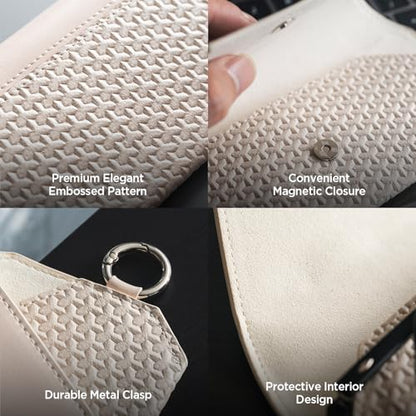 VULKIT Portable Leather Eye Glasses Case for Women & Men, Slim Sunglass Case, Unisex Eyeglass Case - color: Moonstone Beige