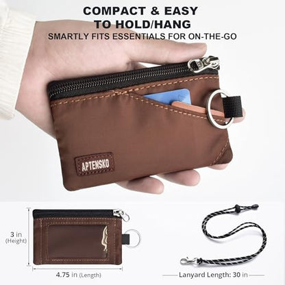 RFID Blocking Travel Wallet with Adjustable Lanyard, Small Nylon Zipper Pouch and Badge Holder for ID, Credit Cards, Cash, Keys, Commuters (Coffee) - color: Coffee