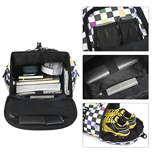 Kalesi Gym Duffle Bag Backpack 4-Way Waterproof with Shoes Compartment for travel Sport Hiking laptop (Checkerboard) - color: Checkerboard