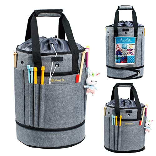 MYBAGZING Expandable Crochet Bag-Knitting Bag Yarn Storage Yarn's Organizer and Crochet's Tote Yarn Holder for Crocheting, Craft Accessories, Suppliers, Needles With Drawstring Closure-Ideal Gift - color: Grey-Ⅰ, size: Large-Drawstring Closure