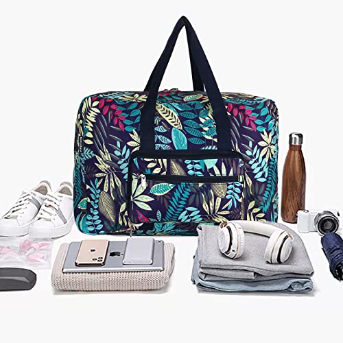F.FETIVIN Weekender Bag Carry On Travel Duffle Medium Overnight Bag for Women (Blue Leaf) - color: Blue Leaf