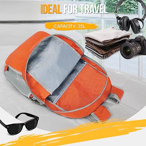ZOMAKE Lightweight Packable Backpack 35L, Light Foldable Backpacks Water Resistant Collapsible Hiking Bag, Compact Folding Day Pack for Travel Camping(Orange) - color: Orange