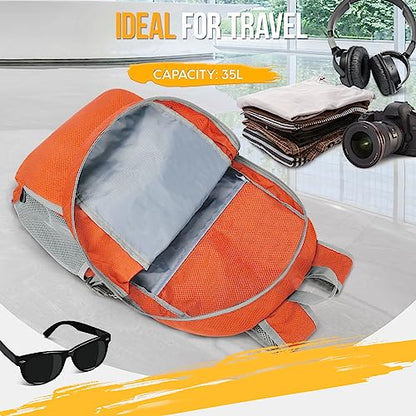 ZOMAKE Lightweight Packable Backpack 35L, Light Foldable Backpacks Water Resistant Collapsible Hiking Bag, Compact Folding Day Pack for Travel Camping(Orange) - color: Orange