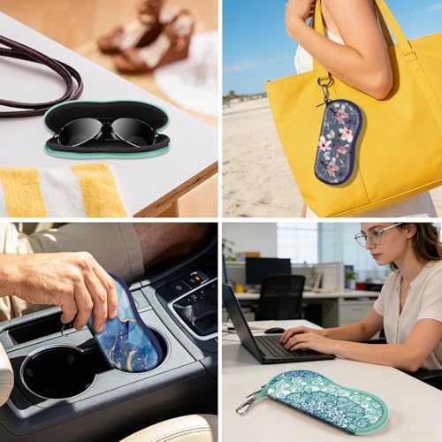 FINTIE Glasses Case with Carabiner, Ultra Light Portable Neoprene Zipper Sunglasses Soft Case - color: Emerald Illusions