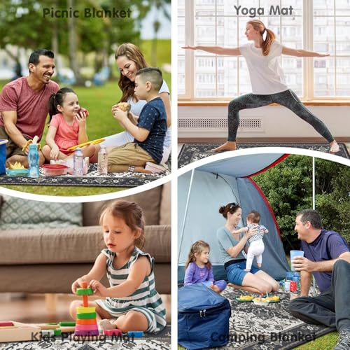 Supfitness Extra Large Picnic Blankets Waterproof Foldable (60"x 80") Beach Blanket Waterproof Sandproof,3-Layer Thicking Mat Outdoor Packable Camping Blanket - color: Boho-dark Grey, size: 60x80in