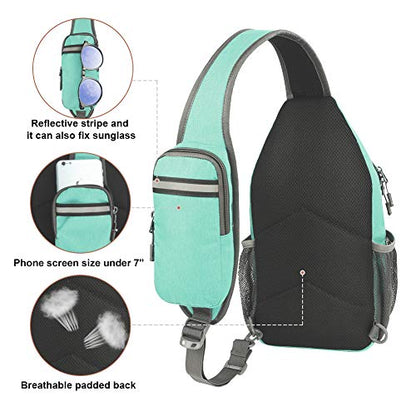 WATERFLY Crossbody Sling Backpack Sling Bag Travel Hiking Chest Bag Daypack - color: N - Mint Green