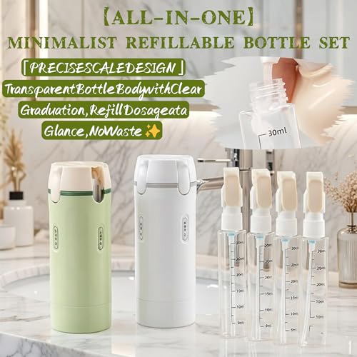 4 in 1 Travel Dispenser Bottles, 4 Pack 30ML/1 oz Refillable Toiletry Containers With Labels, Squeezable Shampoo Lotion Conditioner Cream Bottles, Leak Resistant Set (White) - color: White