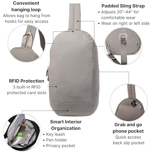 Baggallini Swift Sling - Lightweight 7.25"x 12.5" Crossbody Sling Backpack with Convertible - color: B-lite Silver Sand