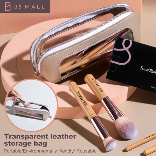 BS-MALL 14 Pcs Makeup Brushes Set with 1 Pcs Makeup Sponge – Essential Foundation Powder Concealers, Eye Shadows, Blush Makeup Brushes with Travel Makeup Case (Bamboo) - color: Bamboo