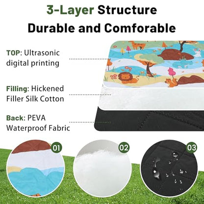 Dimatic Cute Picnic Blankets 78"x78" Extra Large Beach Blankets Waterproof Sand Proof Foldable Portable for Outdoor Family Camping - color: Animals