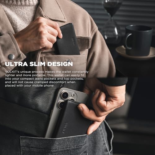 VULKIT Slim Minimalist Card Holder RFID Blocking Leather Credit Card Holder Front Pocket Wallet Magnetic Closure - color: Black