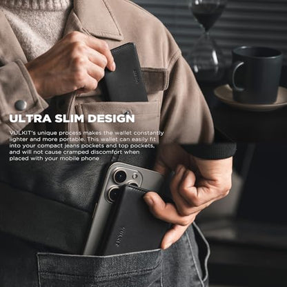 VULKIT Slim Minimalist Card Holder RFID Blocking Leather Credit Card Holder Front Pocket Wallet Magnetic Closure - color: Black