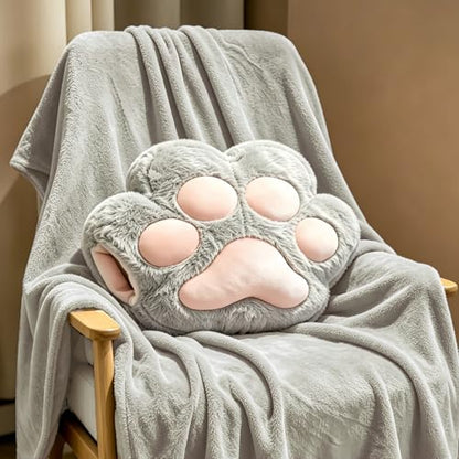 RYOLOY Cat Paw Warm Hand Pillow,with 66 * 35Inch Travel Blanket,2 in 1 Travel Pillow and Blanket Set,for Car Office Camping Essentials (Grey) - color: Grey