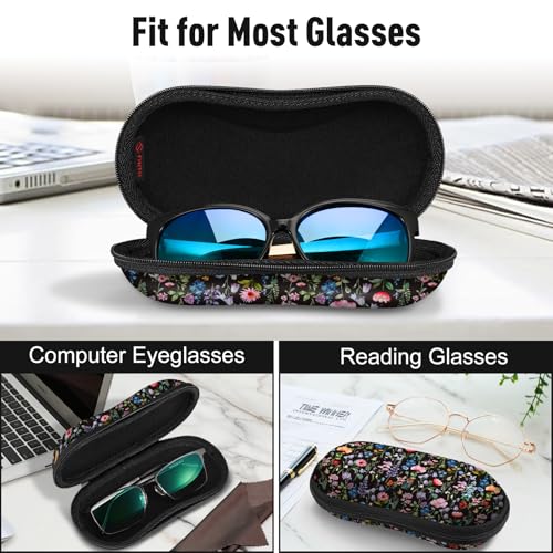 FINTIE Sunglasses Case, Hard EVA Shell Shockproof Sport Glasses Case with Metal Carabiner Travel Zipper Eyeglasses Holder - color: Z-black Floral
