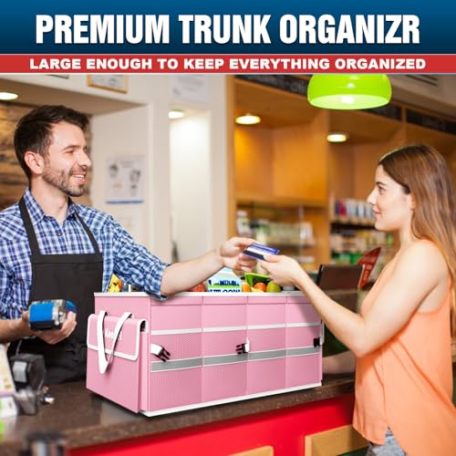 K KNODEL Car Trunk Organizer with Lid, Collapsible Car Trunk Storage Organizer, Car Organizer and Storage for SUV, Truck, Sedan (Medium, Pink) - color: Pink, size: Medium-With Lid