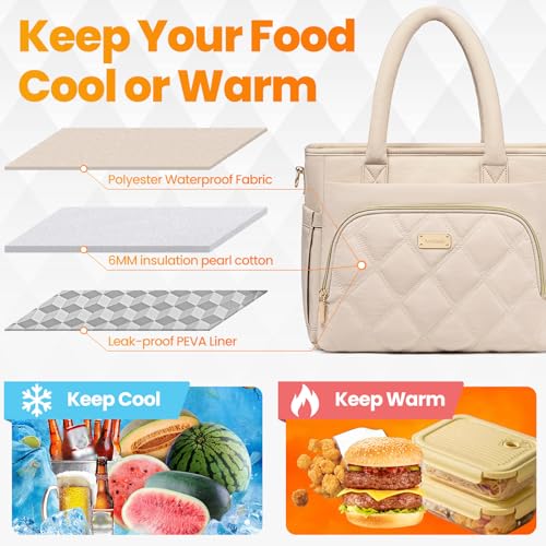 Artelaris Lunch Bag Women, Adult Insulated Lunch Box, Leakproof Lunch Cooler Bag, Reusable Large Lunch Cooler for Work, Picnic, Travel (Beige) - color: Beige
