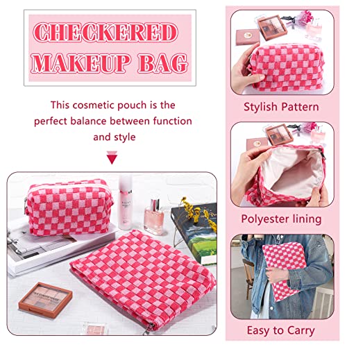 ZLFSRQ 2Pcs Makeup Bag Checkered Cosmetic Bag Set Travel Toiletry Bags for Purse Large Small Makeup Pouch for Women Cute Preppy Pencil Pouch Case Pink Zipper Skincare Bags - color: B-Checkered 2Pcs Mix Pink