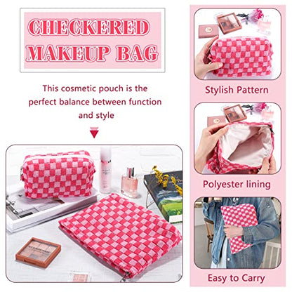ZLFSRQ 2Pcs Makeup Bag Checkered Cosmetic Bag Set Travel Toiletry Bags for Purse Large Small Makeup Pouch for Women Cute Preppy Pencil Pouch Case Pink Zipper Skincare Bags - color: B-Checkered 2Pcs Mix Pink