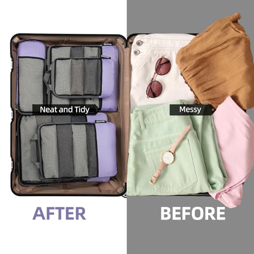 BAGAIL 4 Set/6 Set/8 Set Compression Packing Cubes Travel Accessories Expandable Packing Organizers (Half Mesh, 6-Lavender) - color: 6-Lavender, style: Half Mesh