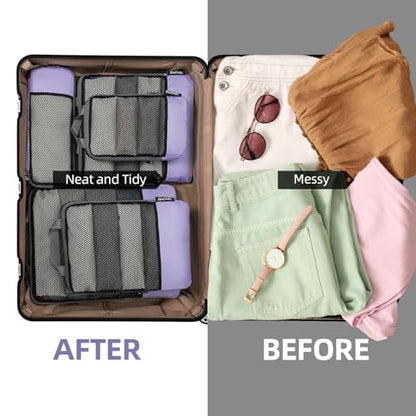 BAGAIL 4 Set/6 Set/8 Set Compression Packing Cubes Travel Accessories Expandable Packing Organizers (Half Mesh, 6-Lavender) - color: 6-Lavender, style: Half Mesh