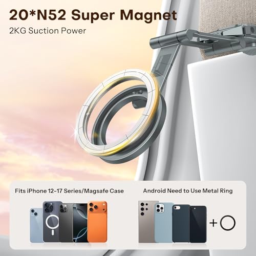 OMOTON TP02 360°Rotating for MagSafe Tripod Mount, Adjustable Aluminum Magnetic Phone Tripod for iPhone 17/16/15/14 Pro Max Air, Foldable Cell Phone Stand Fits Vlog, Gym, Travel Essentials, Gray - color: 2-Gray