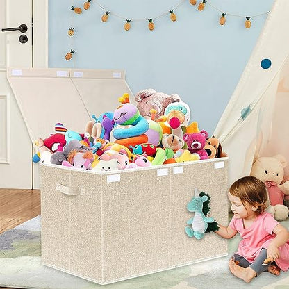 Large Toy Box Chest Storage with Lid - Collapsible Kids Toys Boxes Organizer Bins Baskets with Handles for Boys, Girls, Nursery, Playroom, Clothes, Blanket, Bedroom(Beige) - color: Beige