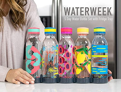 REDUCE WaterWeek Refillable Water Bottles, 14 oz - Includes 5 WaterWeek Leak Proof Tritan Reusable Water Bottles - Includes Fridge Tray - Berry Fun - color: Berry Fun, size: 14 Ounces