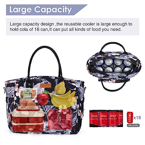 Insulated Lunch Bag for Women/Men,LeakProof Adult Lunch Box,Large Lunch Tote Bag with Removable Shoulder Strap,Portable Reusable Lunch Cooler Bag for Office Work Picnic Beach - color: Hibiscus