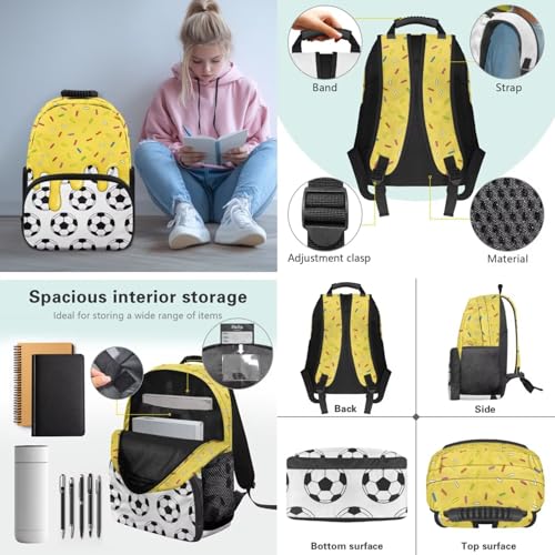 Football School Backpack for Boys, 3PCS School Backpacks for Primary Study, Lightweight Bookbag with Lunch Bag Bundle for Kids Teens Students - color: Football -4